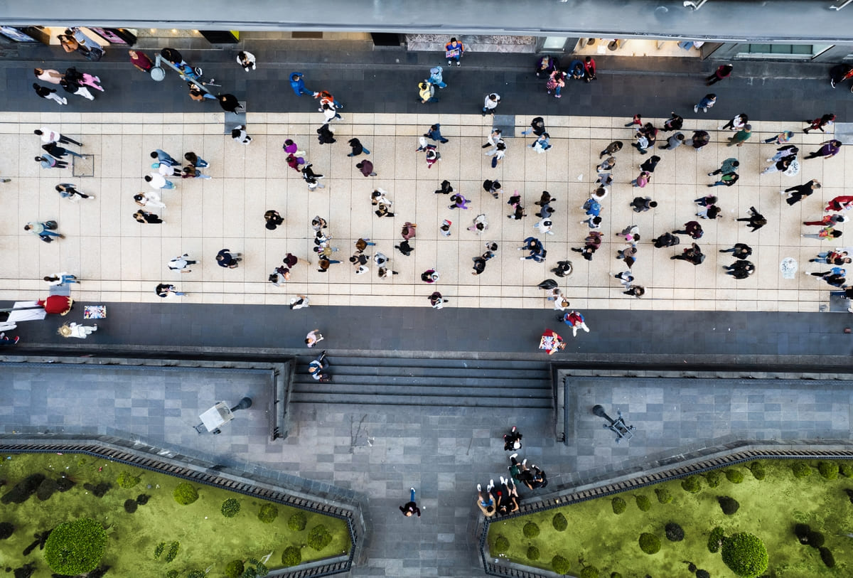 Aerial shot of people walking in Mexico City